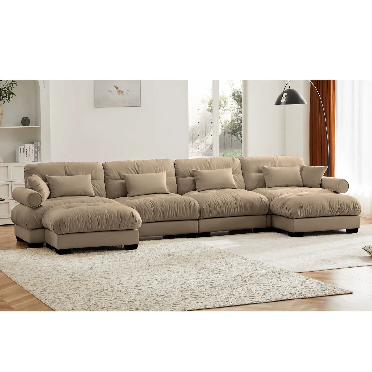 Modern Sectional Sofa | With Ottoman | Deep Seat Cushions | Throw Pillows