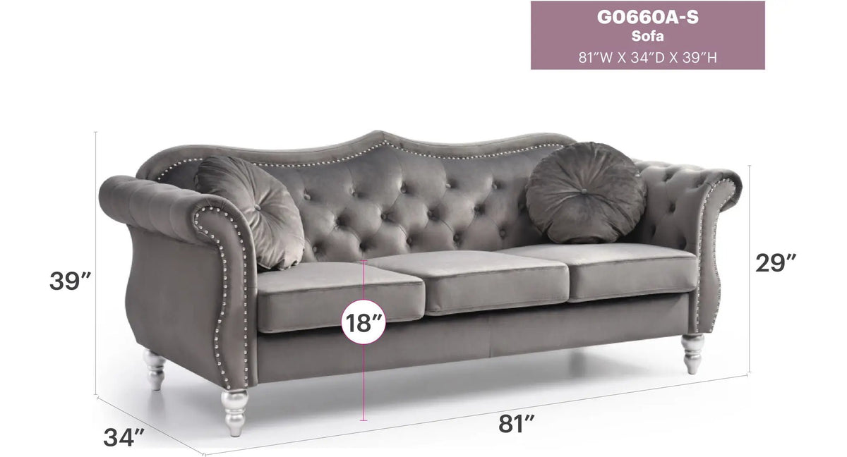 Hollywood Sofa | Updated Glam Design | Hand-Applied Nailhead Trim | Pocketed Coil Cushions