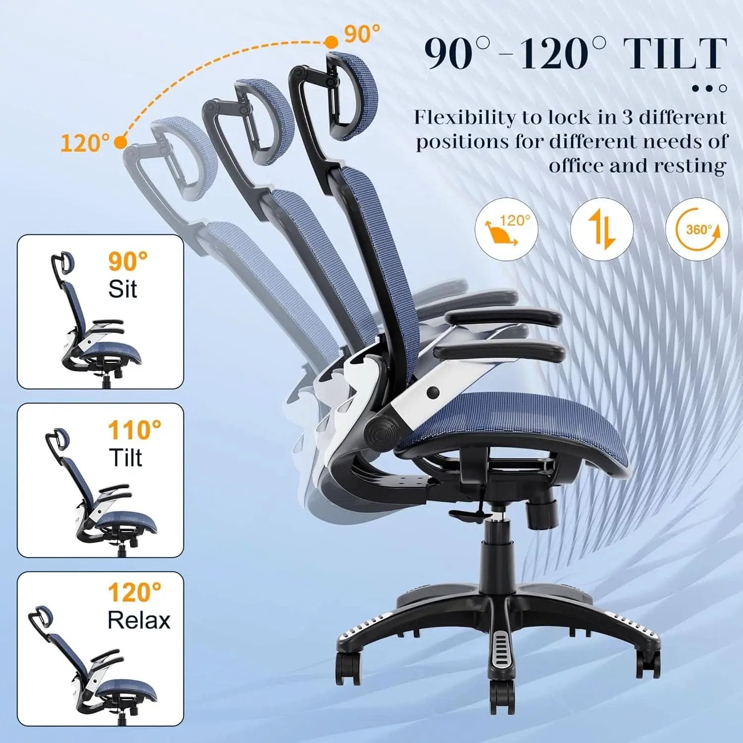 Blue Ergonomic Mesh Office Chair With Lumbar Support from PriceLows™