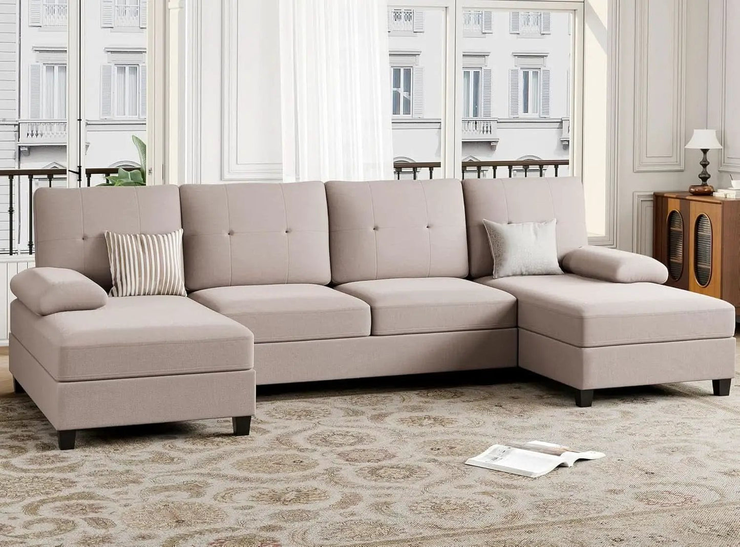 Dark Beige U Shaped Sectional Sofa With Chaise 4 Seats from PriceLows™