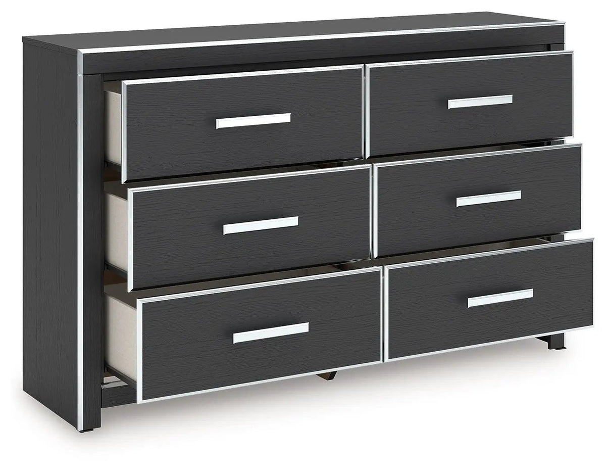 Zuraleus Six Drawer Dresser | Large-Scale Handles | Chrome-Tone Details | Glam Style