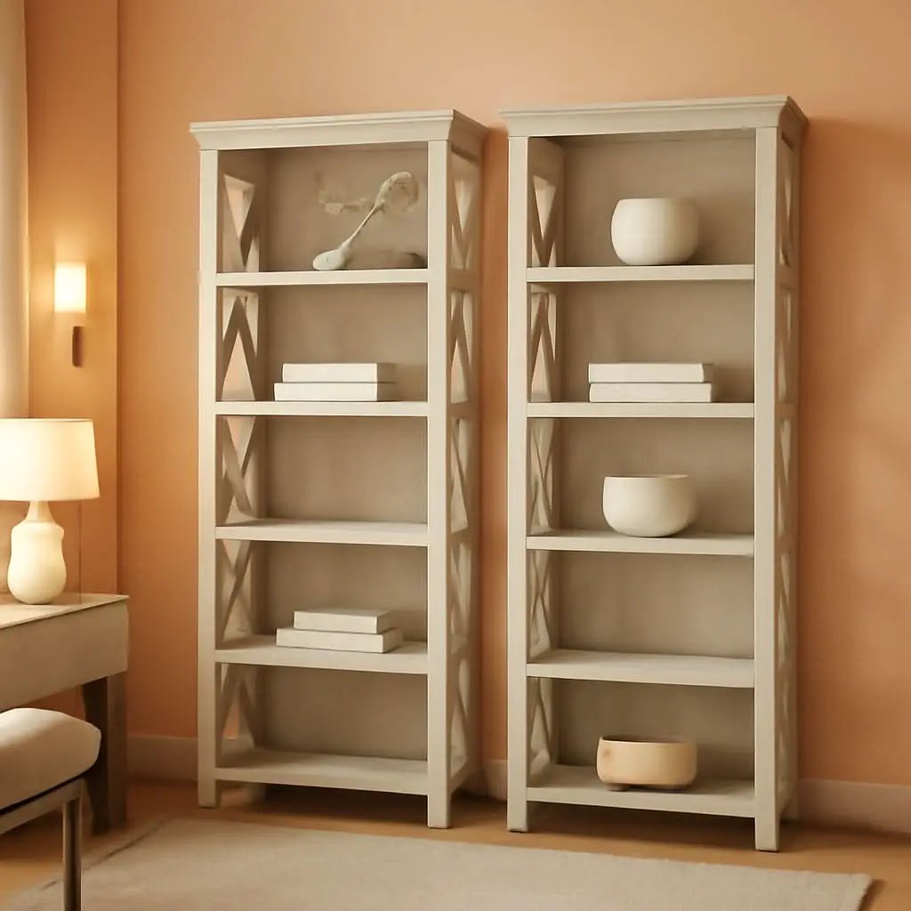 Linen White Oak 5 Shelf Bookcase Set 2 Tall 66H 32W 13D from PriceLows™