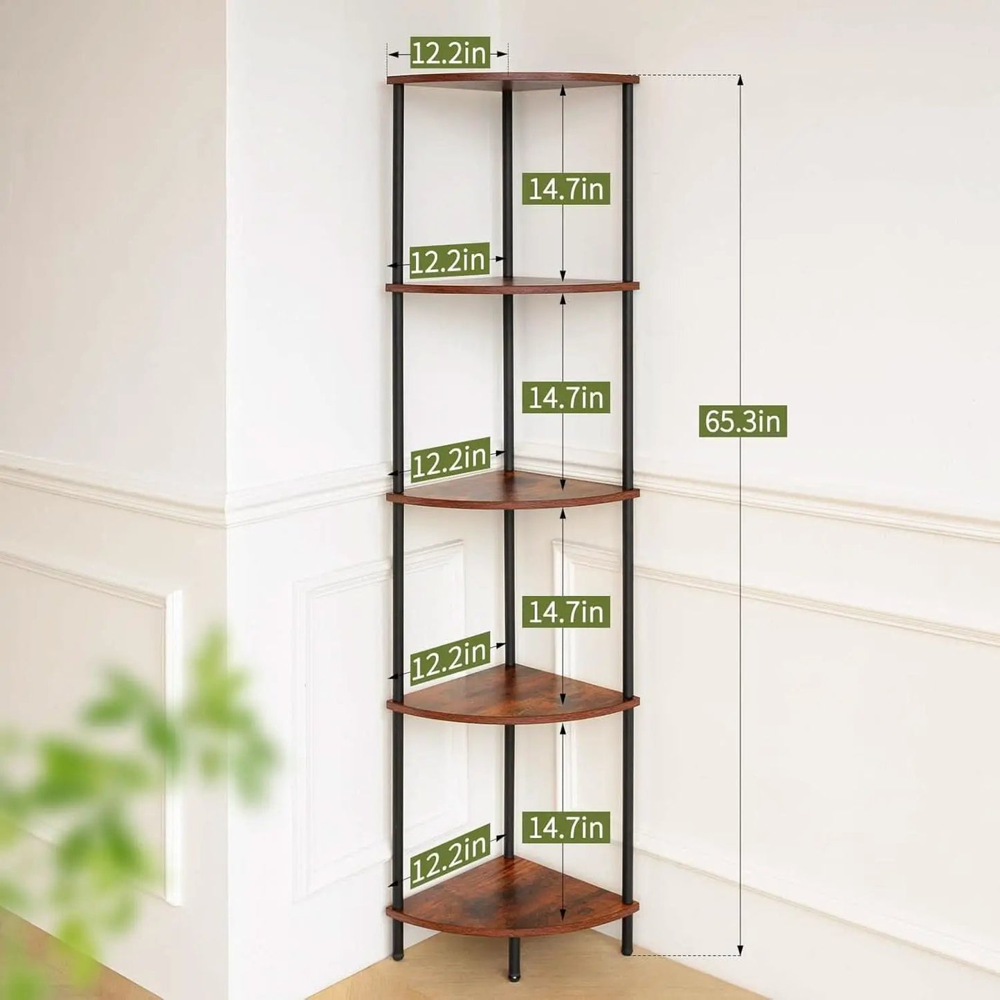 65 Inch Rustic Corner Shelf Stand 5 Tier Bookshelf from PriceLows™