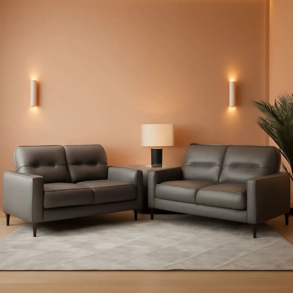 Top Grain Leather Two Piece Living Room Sofa Set Dark Gray from PriceLows™
