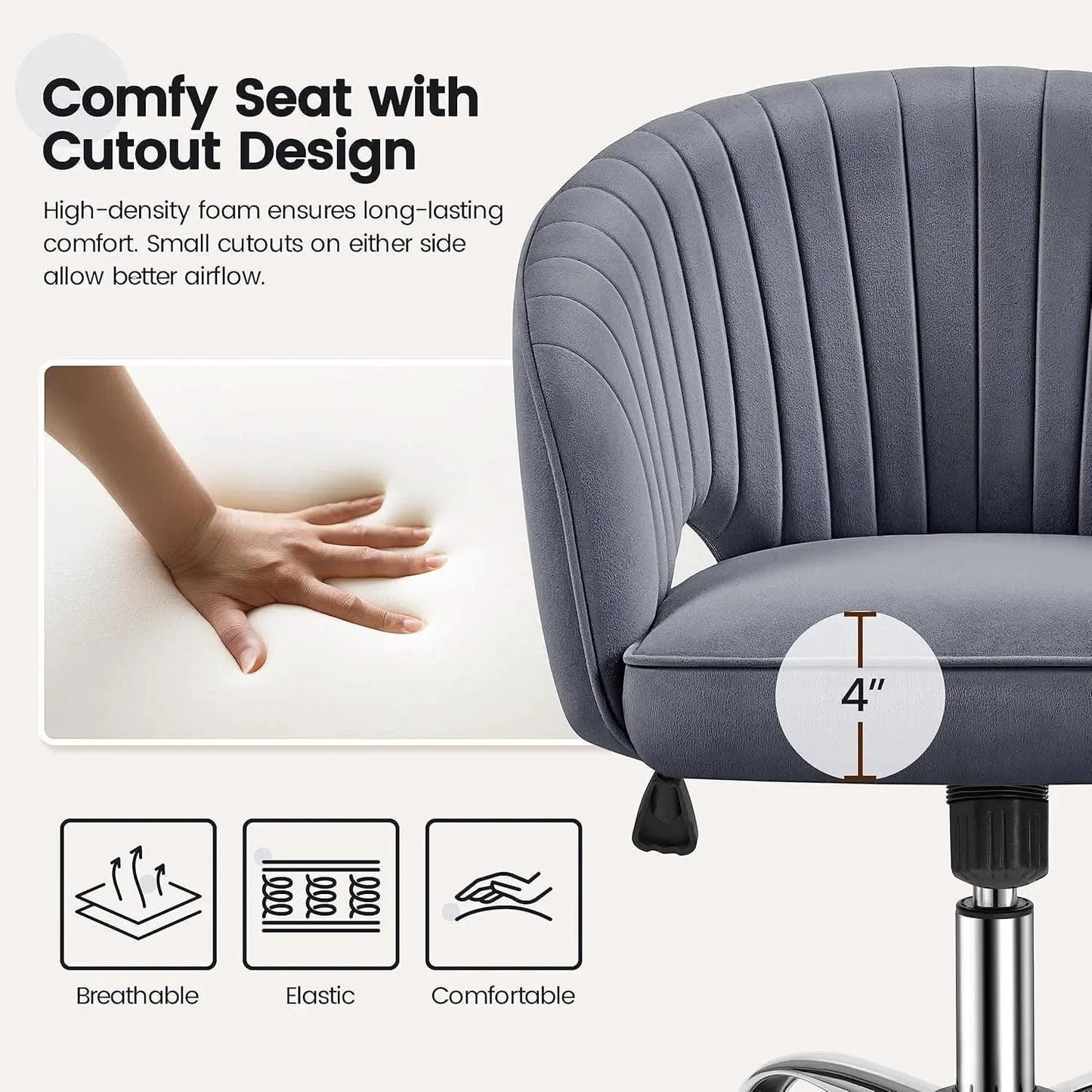 Dark Gray Velvet Swivel Office Chair Tufted Barrel Back from PriceLows™