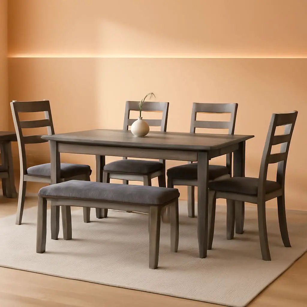 Charcoal Gray 6Piece Contemporary Dining Set Bench from PriceLows™