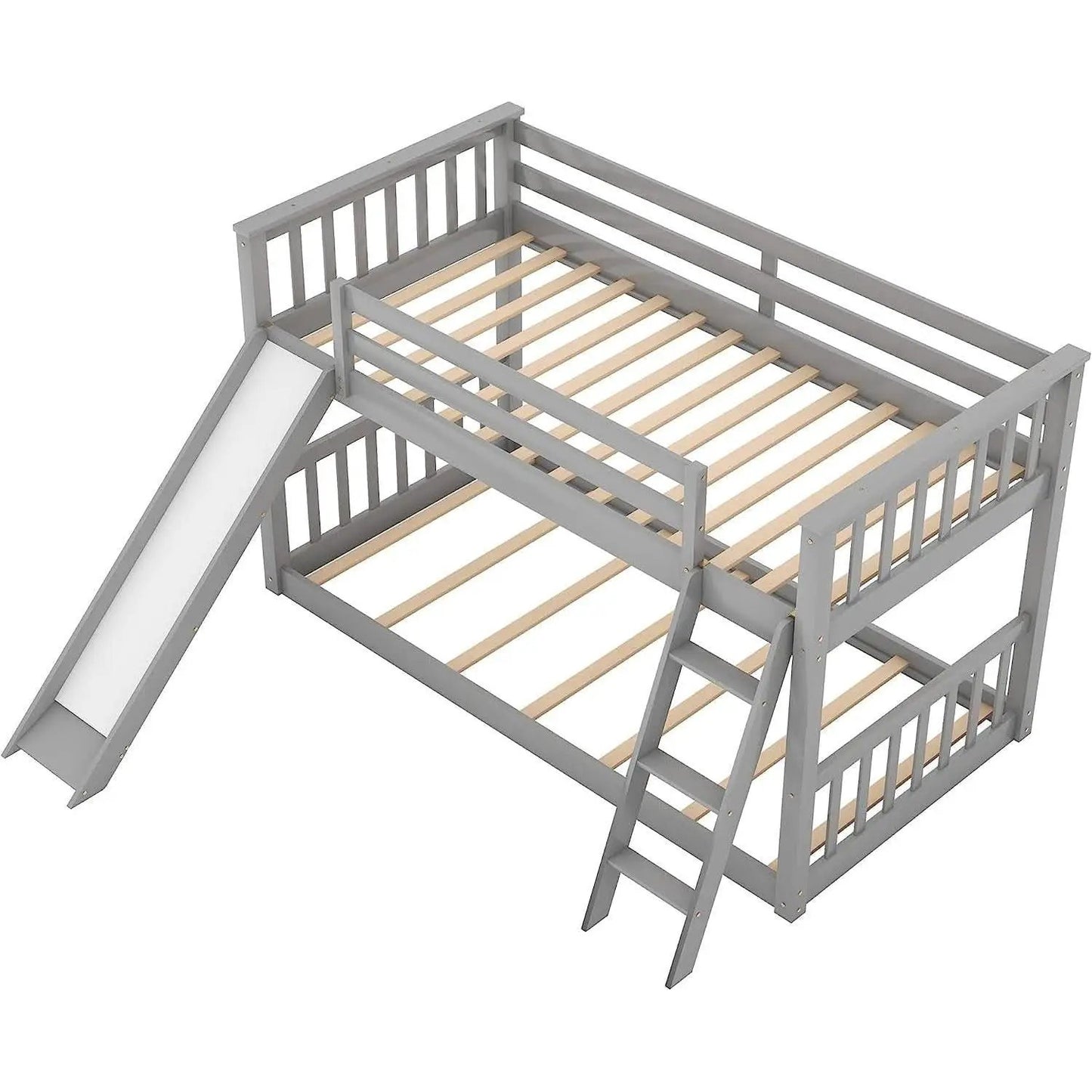 Grey Twin Bunk Bed With Slide Solid Pine Construction from PriceLows™