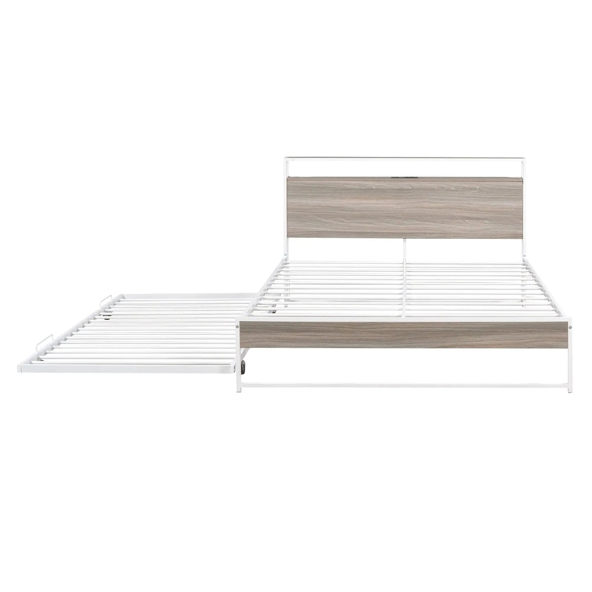 Platform Bed Frame With Trundle | USB Ports | Slat Support | Metal And Wood Build