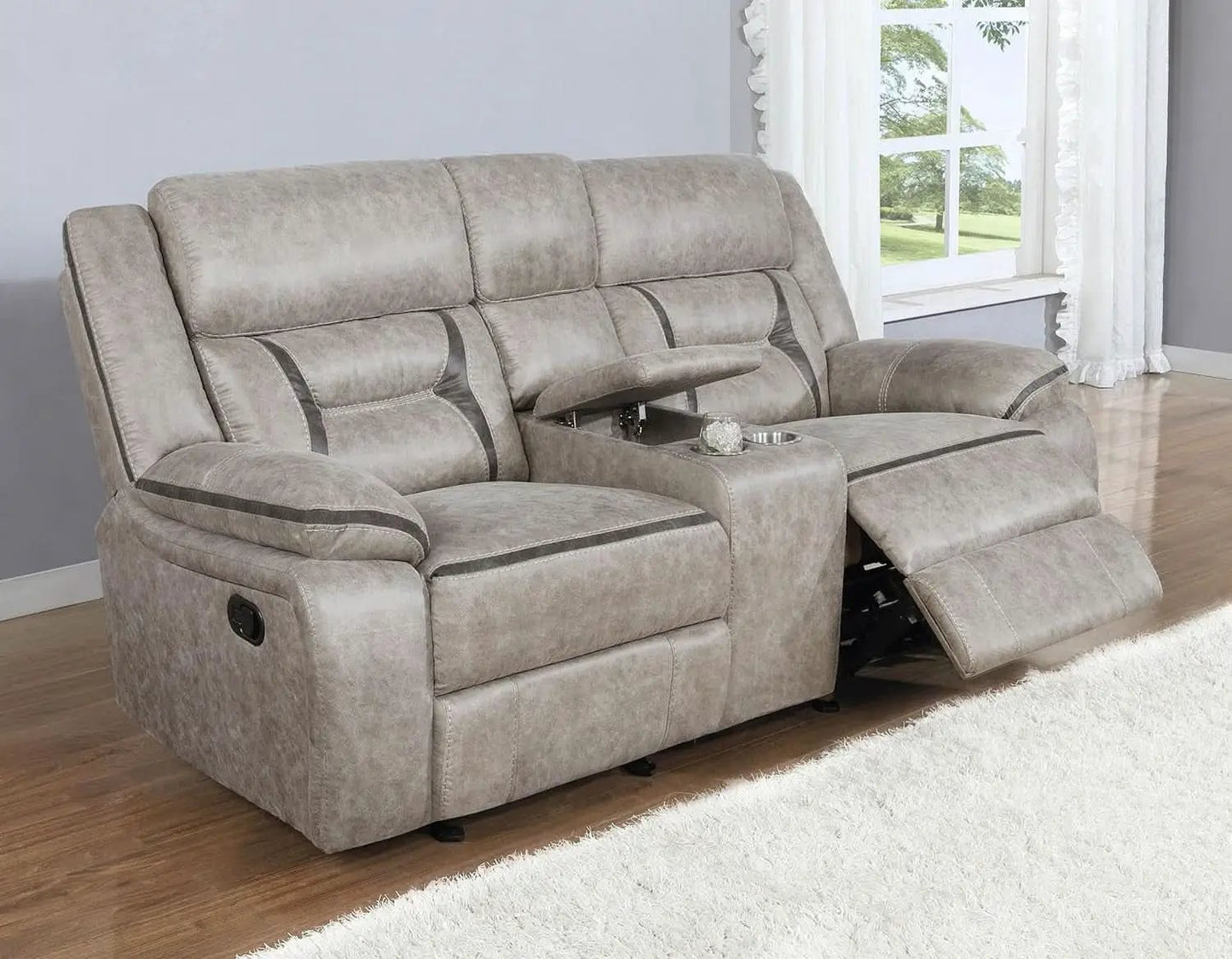 Taupe Recliner Loveseat With Center Console Manual Recline from PriceLows™