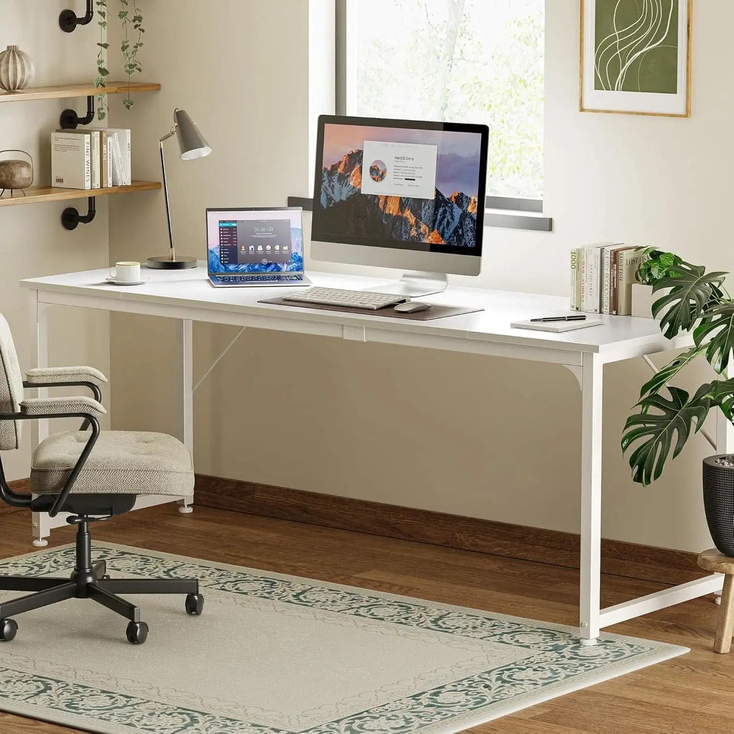 80 Inch White Computer Desk With Storage Metal Frame from PriceLows™