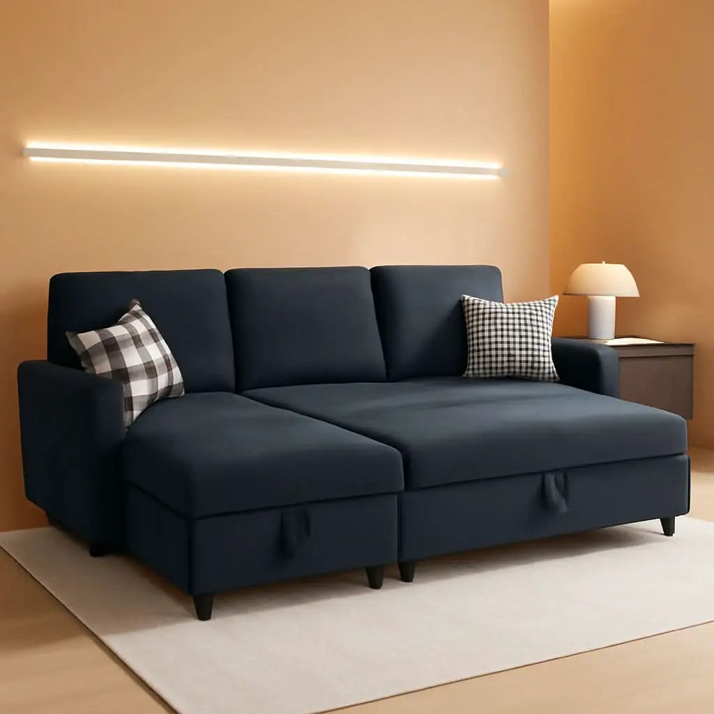 Dark Gray Convertible Sectional Sofa Bed Storage Drawer from PriceLows™