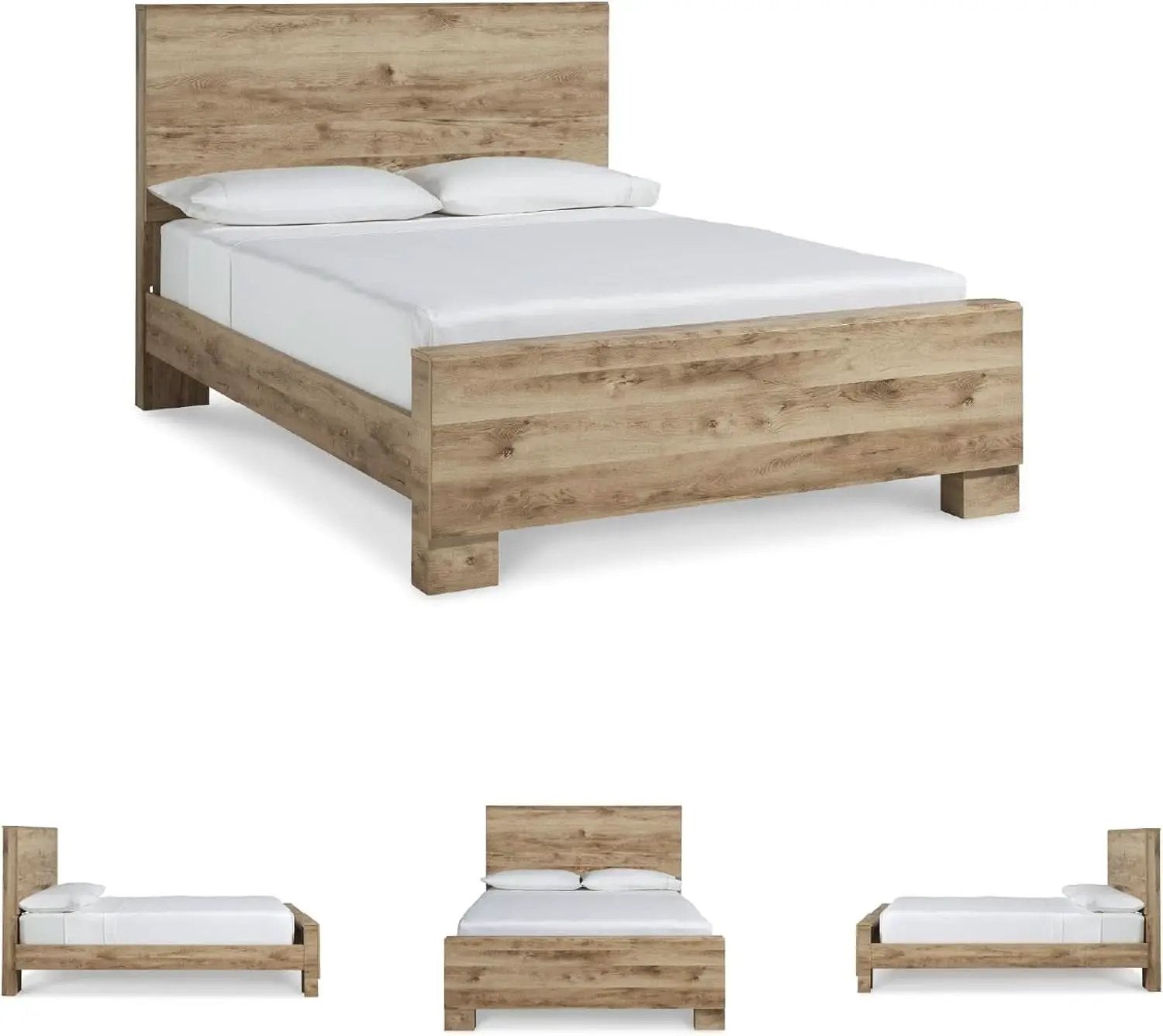 Rustic Queen Panel Bed With Metal Slats Light Brown Finish from PriceLows™