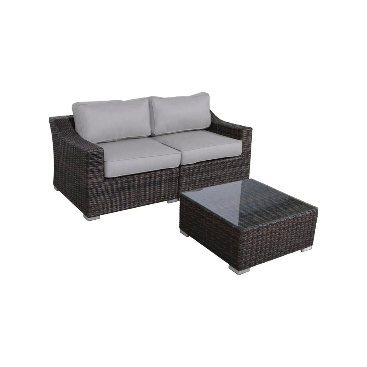 Outdoor Wicker Conversation Set | All-Weather Resin | Tempered Glass Table | 5 Inch Cushions