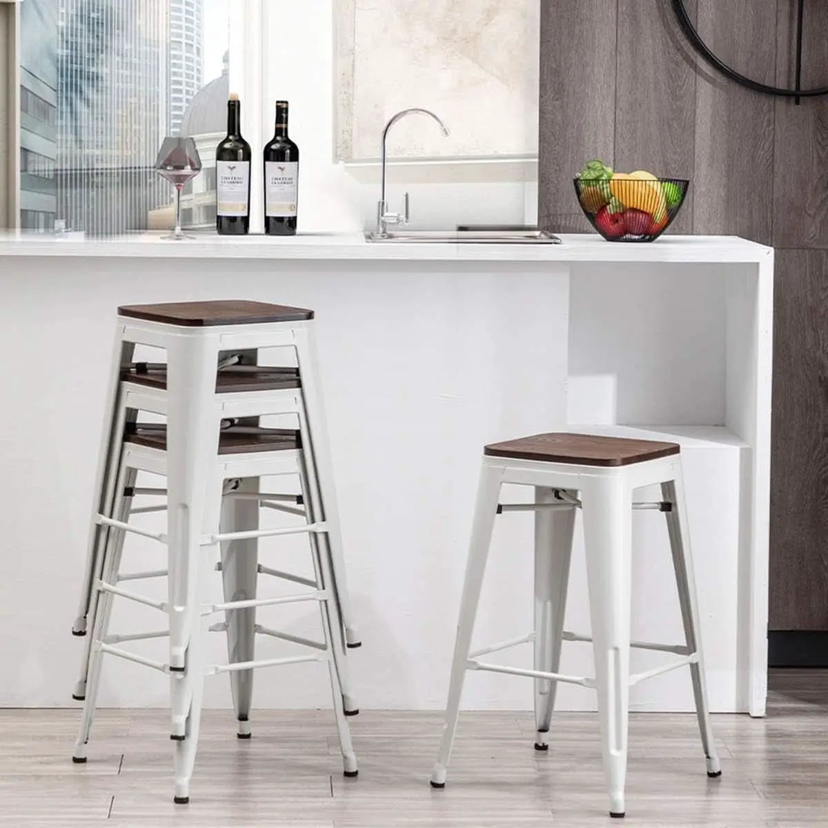Metal Bar Stools Set of Four Backless Stackable Design from PriceLows™