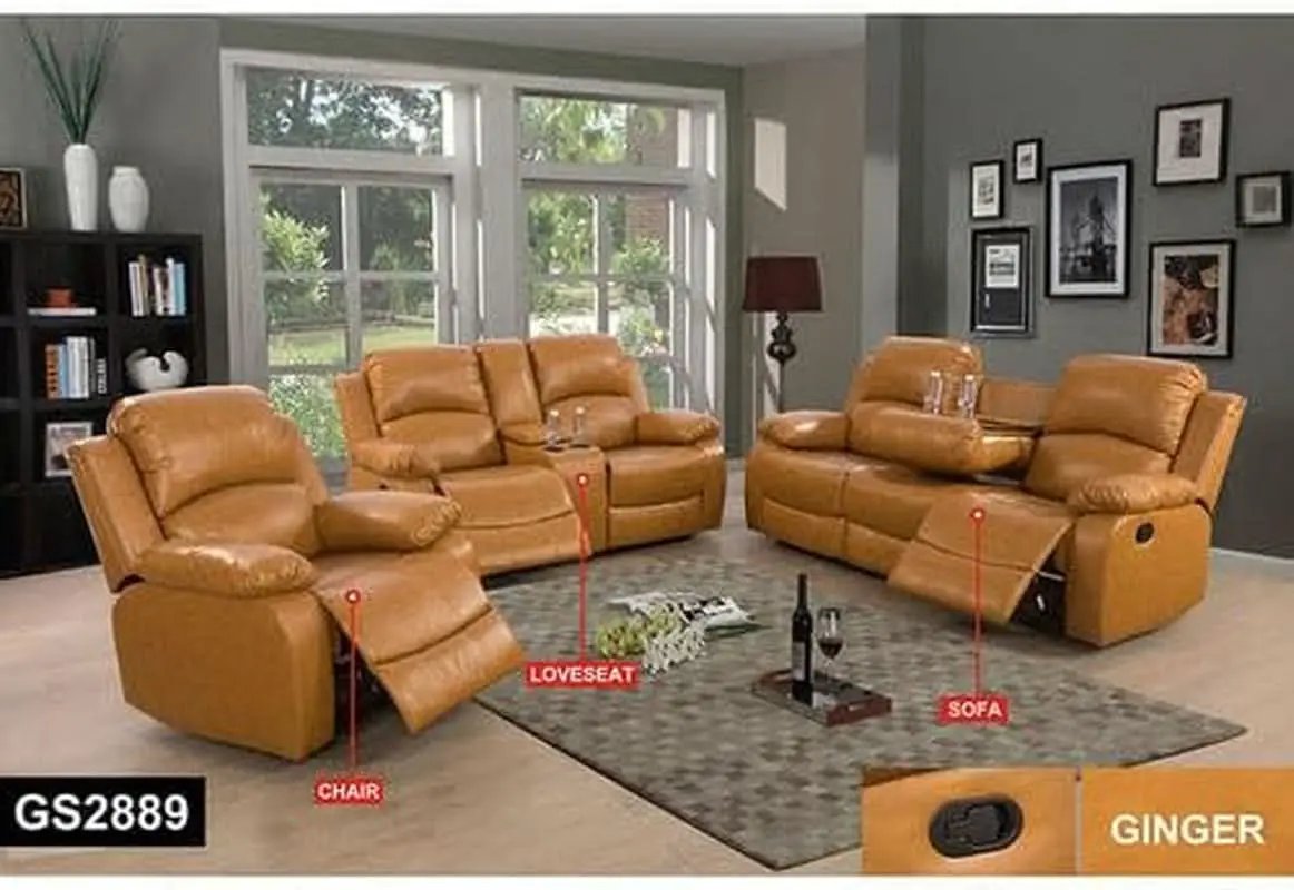 Leather Manual Recliner Sofa Set Ginger 3Piece Living Room from PriceLows™
