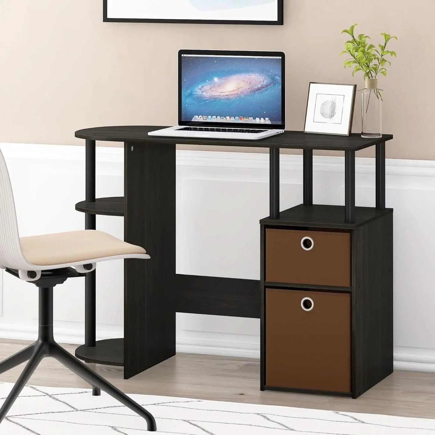 Jaya Brown Computer Study Desk With Storage Bins And Shelf from PriceLows™