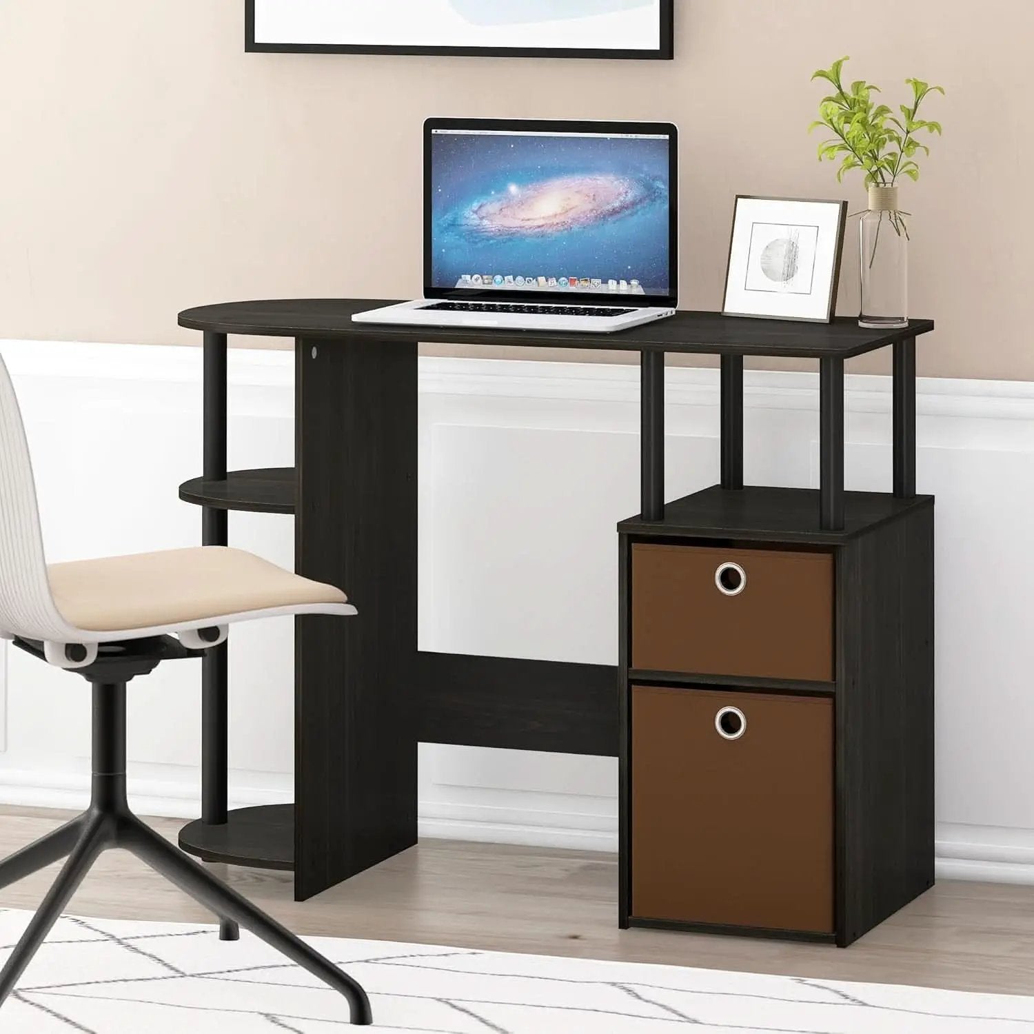 Jaya Brown Computer Study Desk With Storage Bins And Shelf from PriceLows™