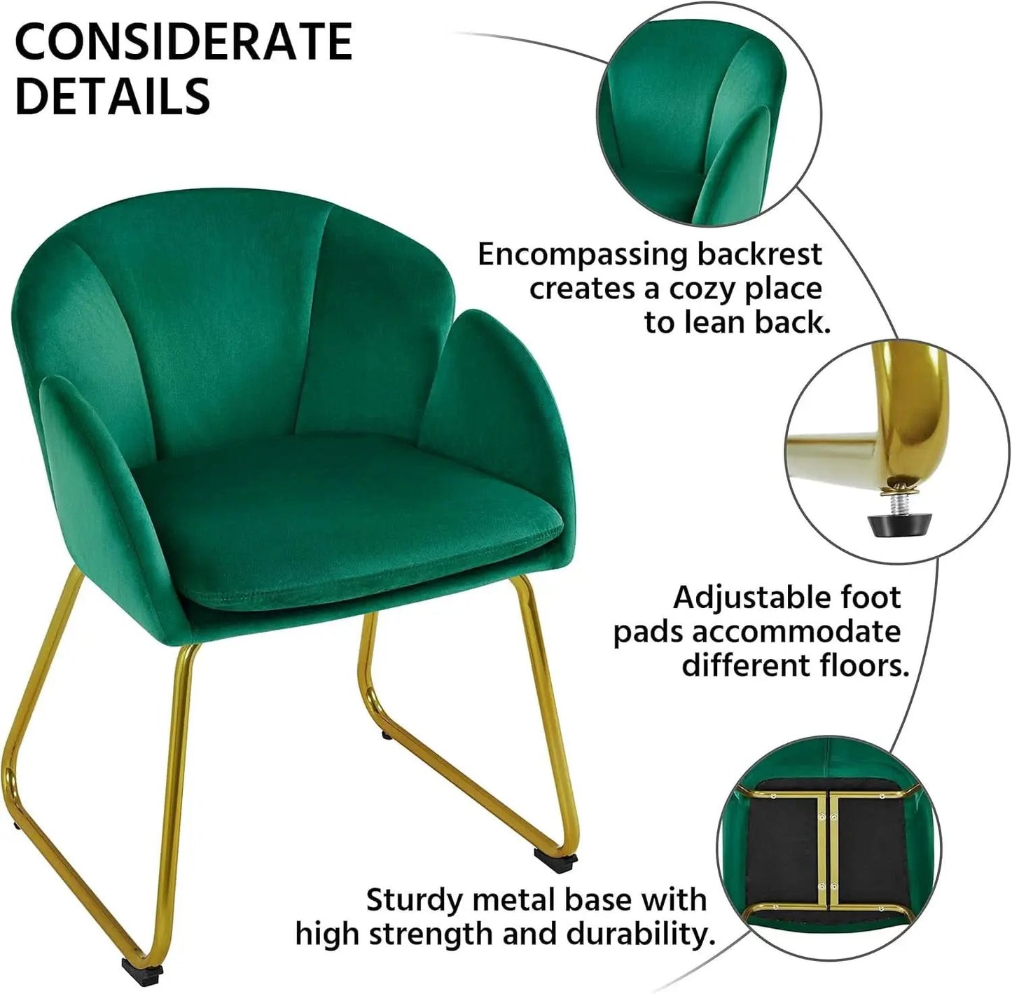 Flower Velvet Vanity Chair Green Upholstery With Gold Legs from PriceLows™