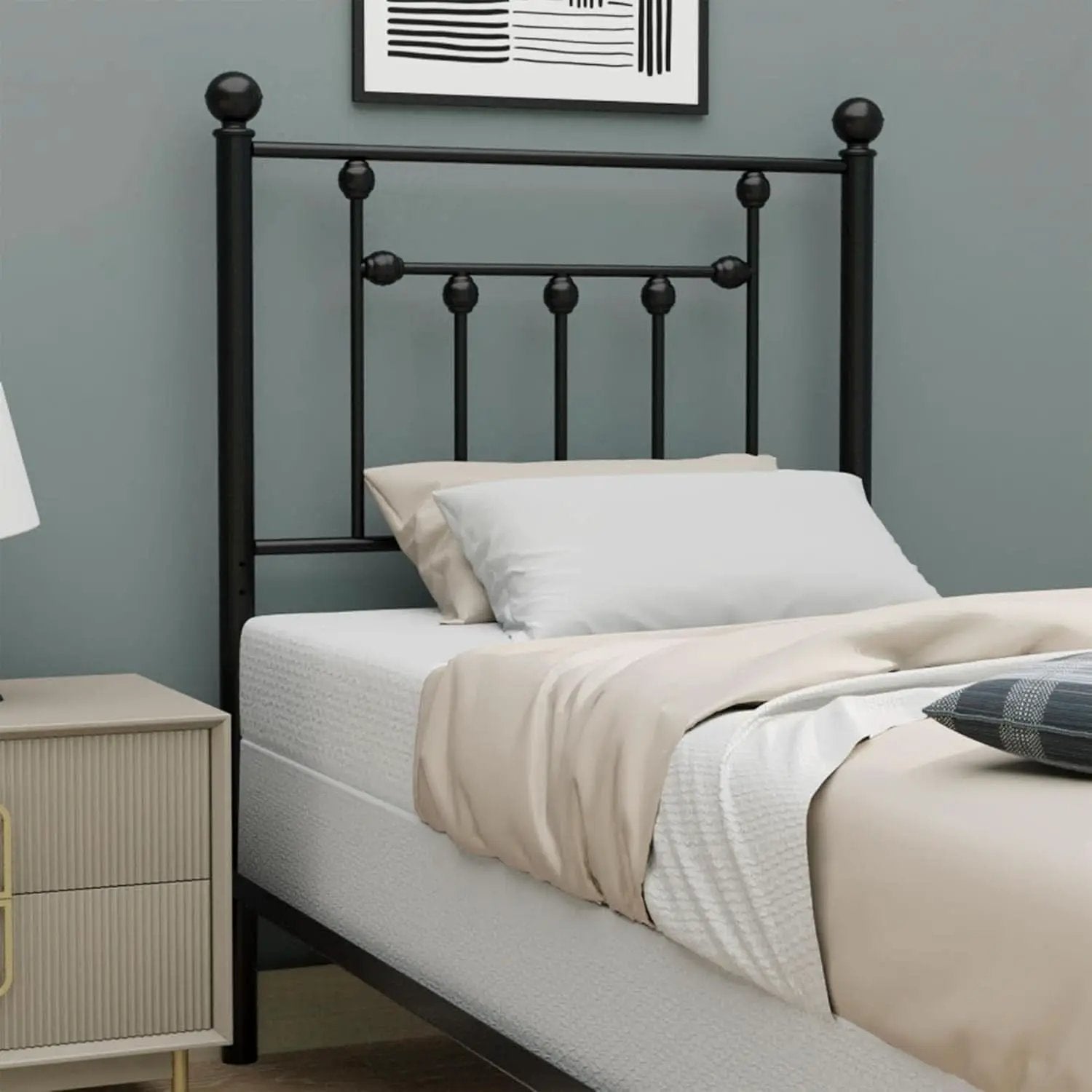 Victorian Twin Size Metal Bed Frame with Adjustable Headboard from PriceLows™