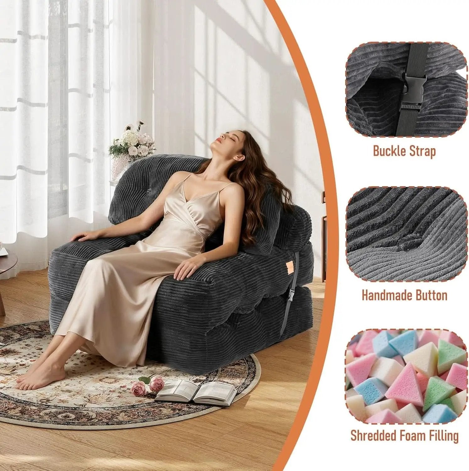 Dark Gray Folding Sofa Bed With Ergonomic Back Support from PriceLows™