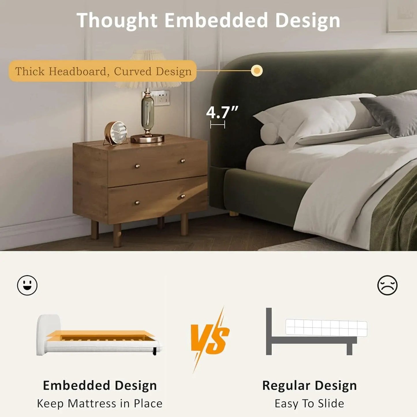 King Size Olive Green Boucle Upholstered Platform Bed from PriceLows™