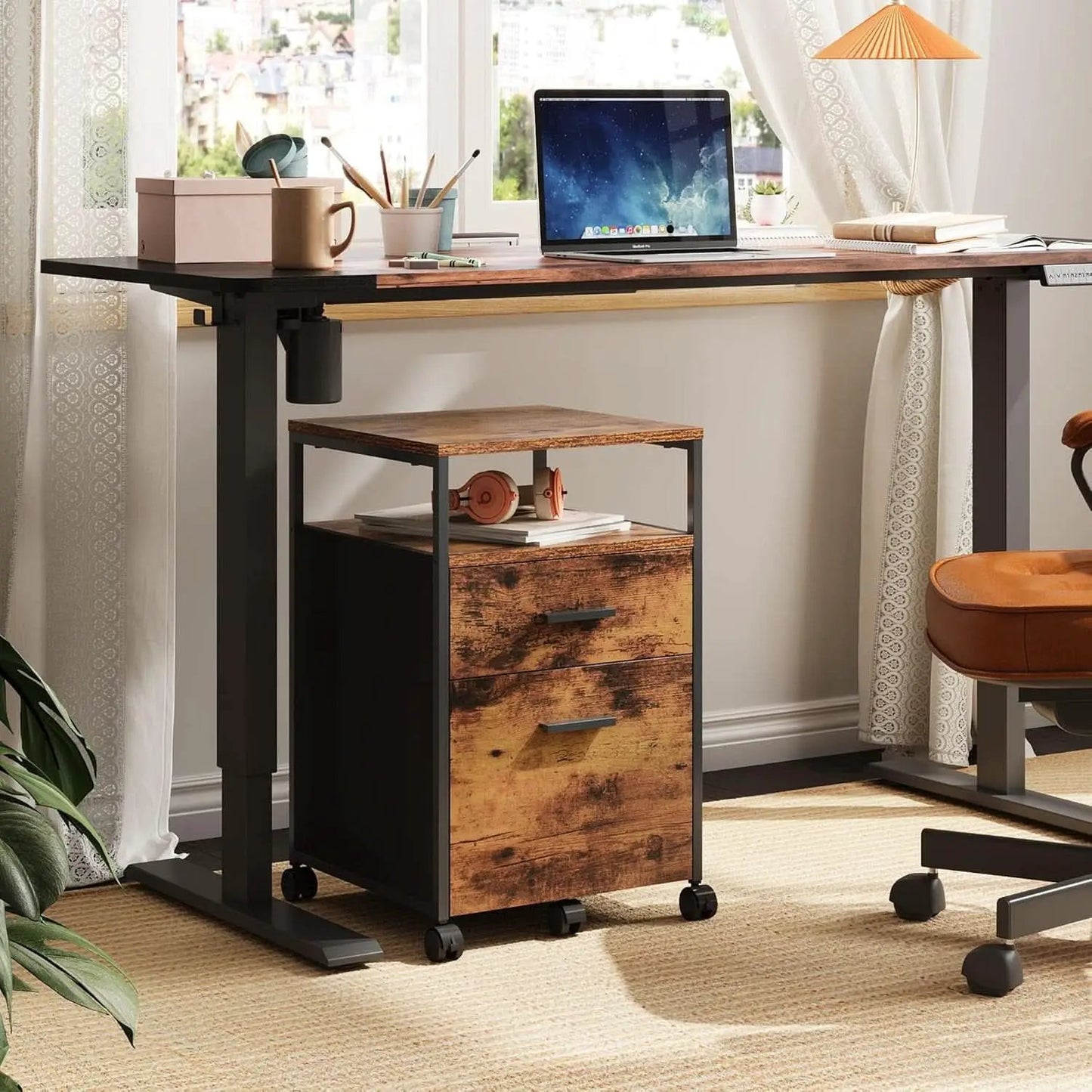 2 Drawer File Cabinet With Mobile Printer Stand Rustic Brown Wood Storage For A4 Or Letter Size Home Office from PriceLows™