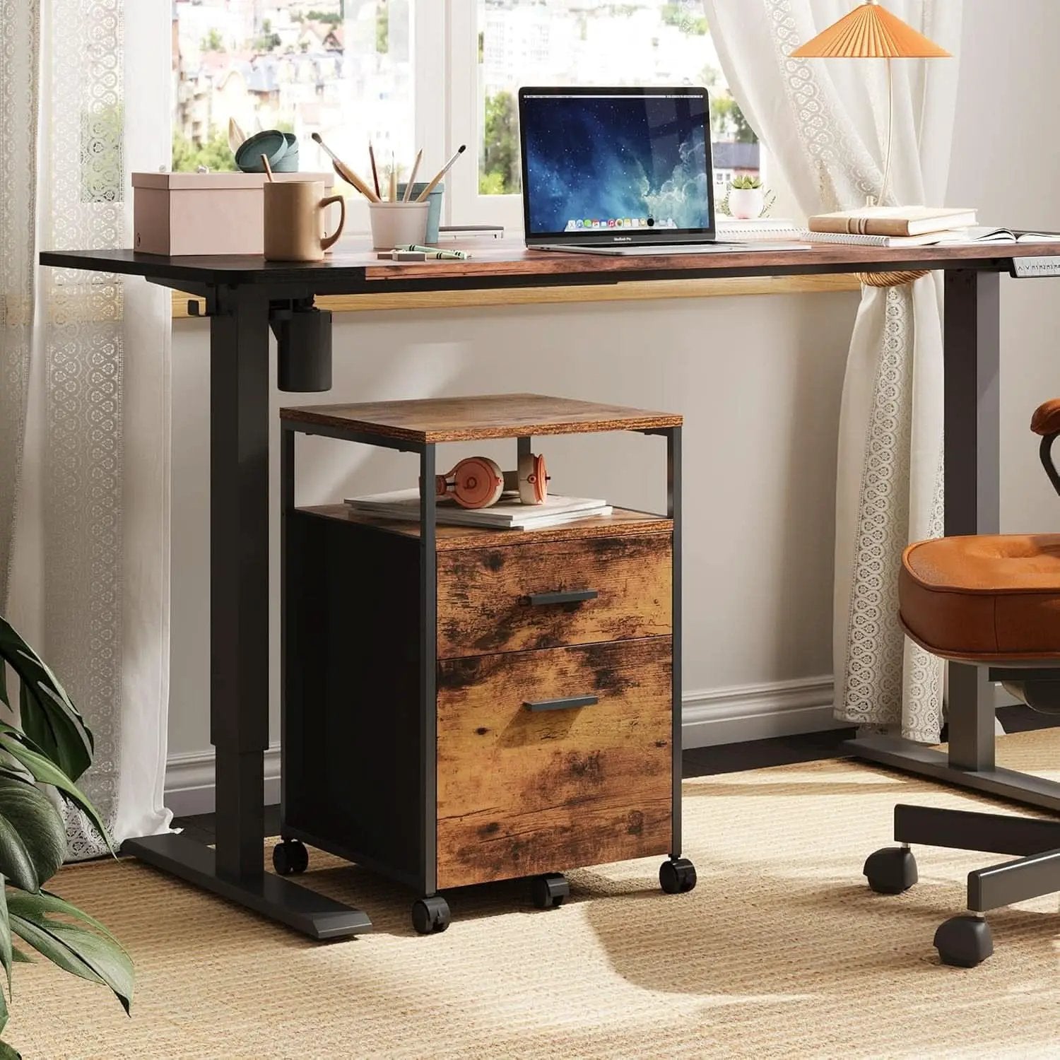 2 Drawer File Cabinet With Mobile Printer Stand Rustic Brown Wood Storage For A4 Or Letter Size Home Office from PriceLows™