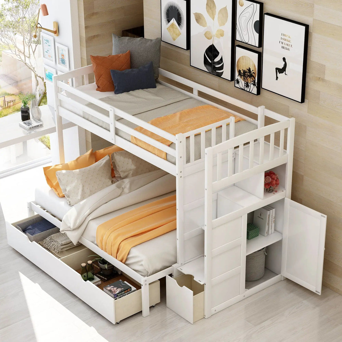 Bunk Bed | Convertible To Full Size | Built In Storage | Integrated Staircase
