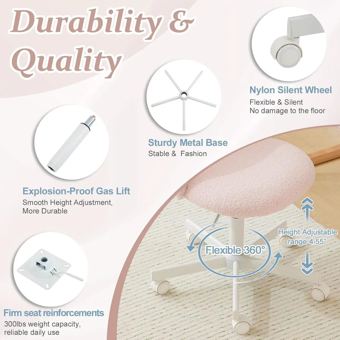 Pink Teddy Desk Chair With Lumbar Support And Wheels from PriceLows™
