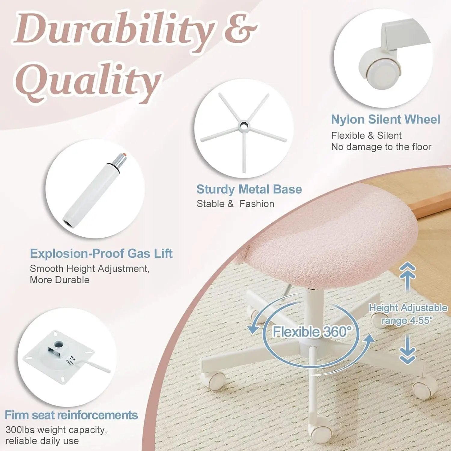 Pink Teddy Desk Chair With Lumbar Support And Wheels from PriceLows™