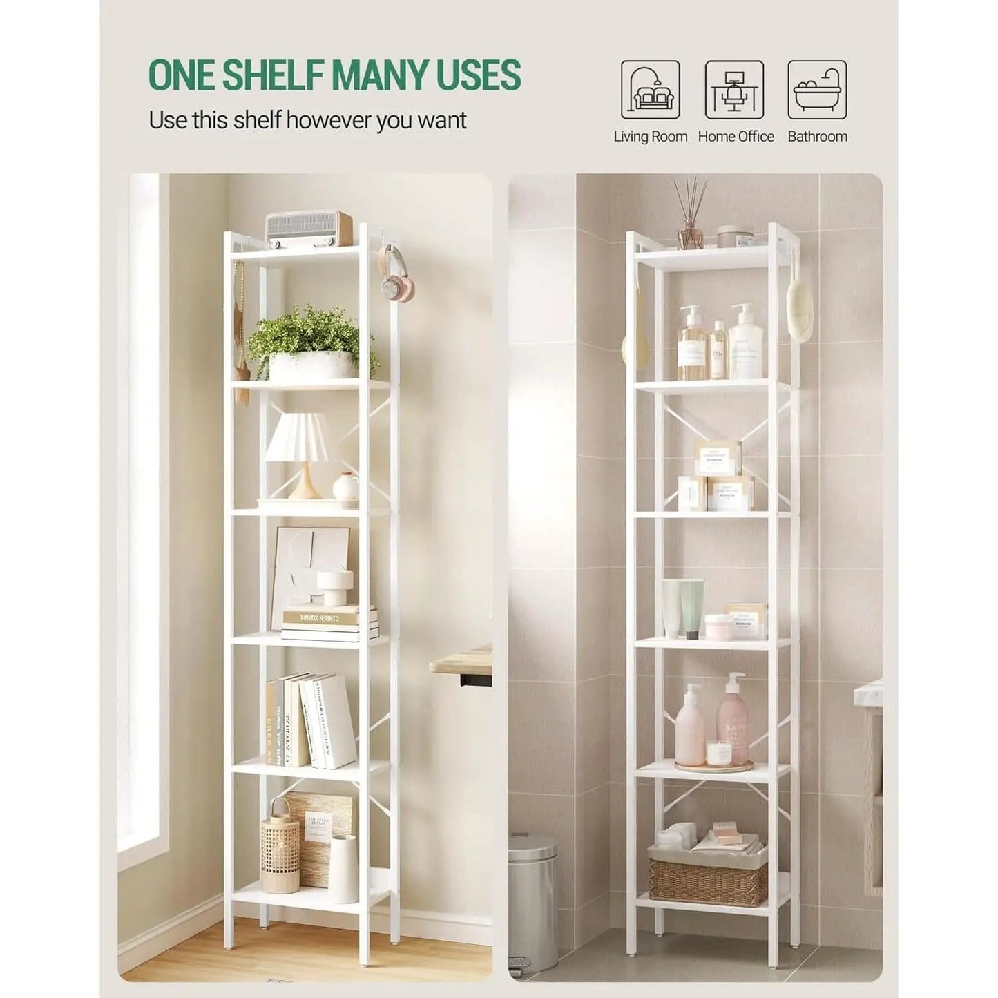 6 Tier White Industrial Bookshelf For Home Office Living Room from PriceLows™