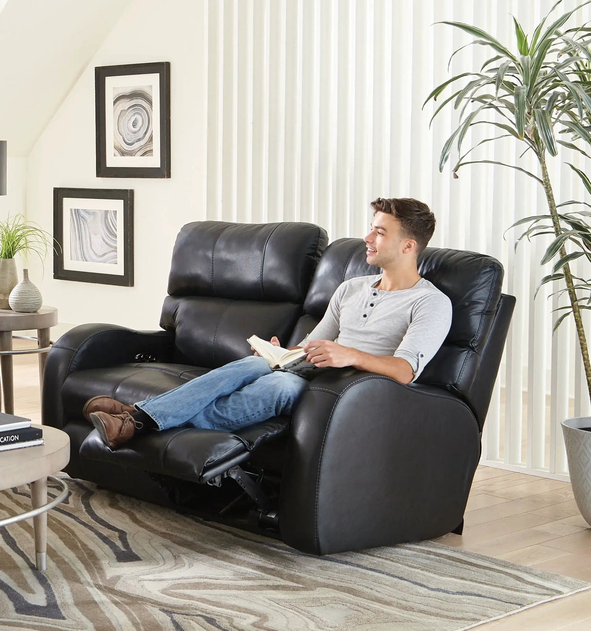 Power Reclining Loveseat | Lay Flat | Genuine Leather | 60 Inch
