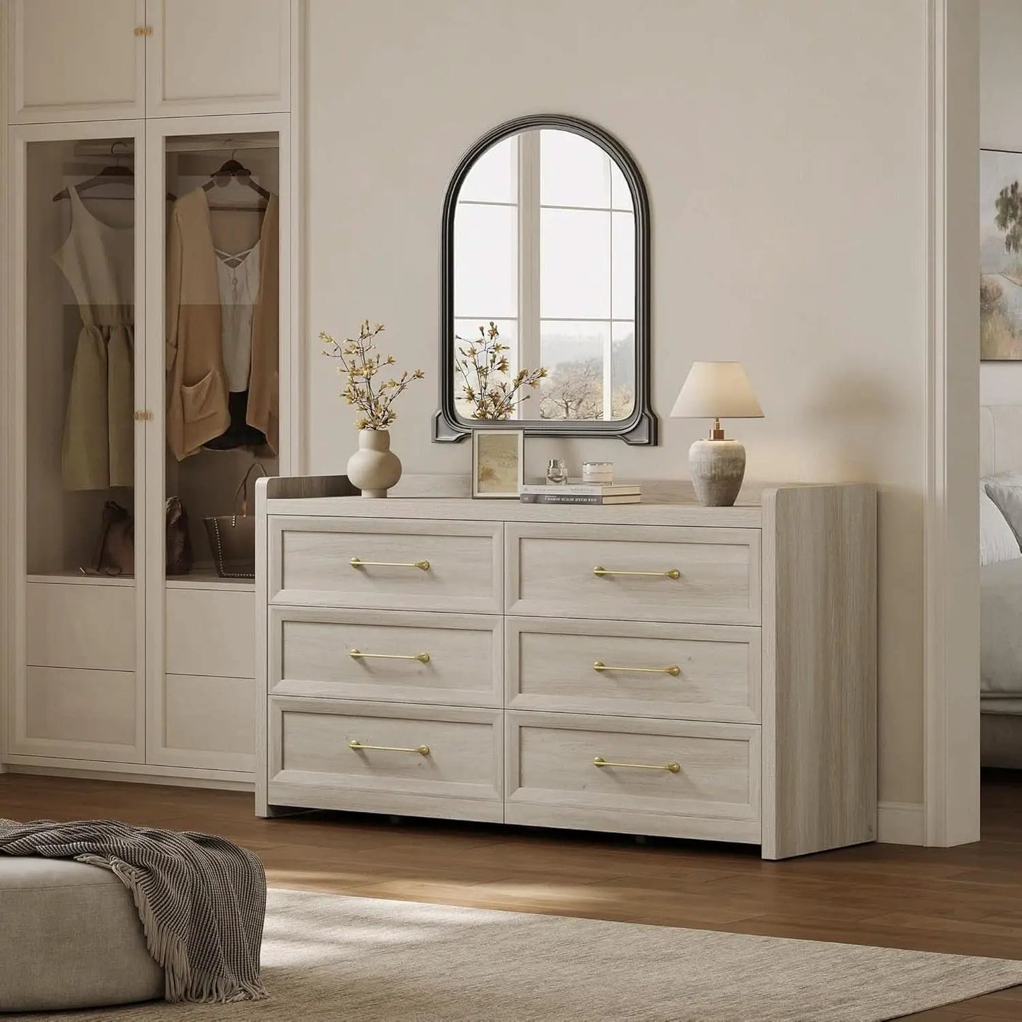 56InchExtraWideGreyOakDresser With LargeStorage Drawers from PriceLows™
