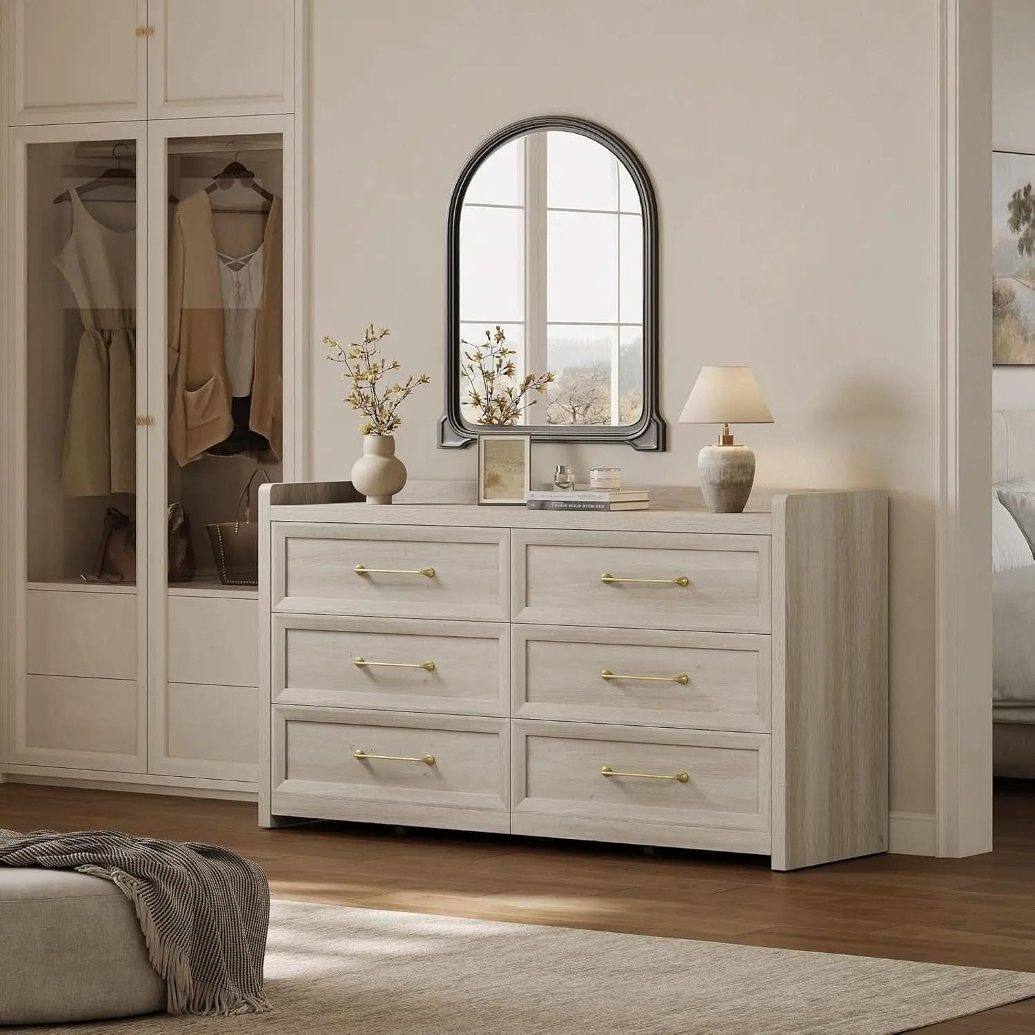 56InchExtraWideGreyOakDresser With LargeStorage Drawers from PriceLows™