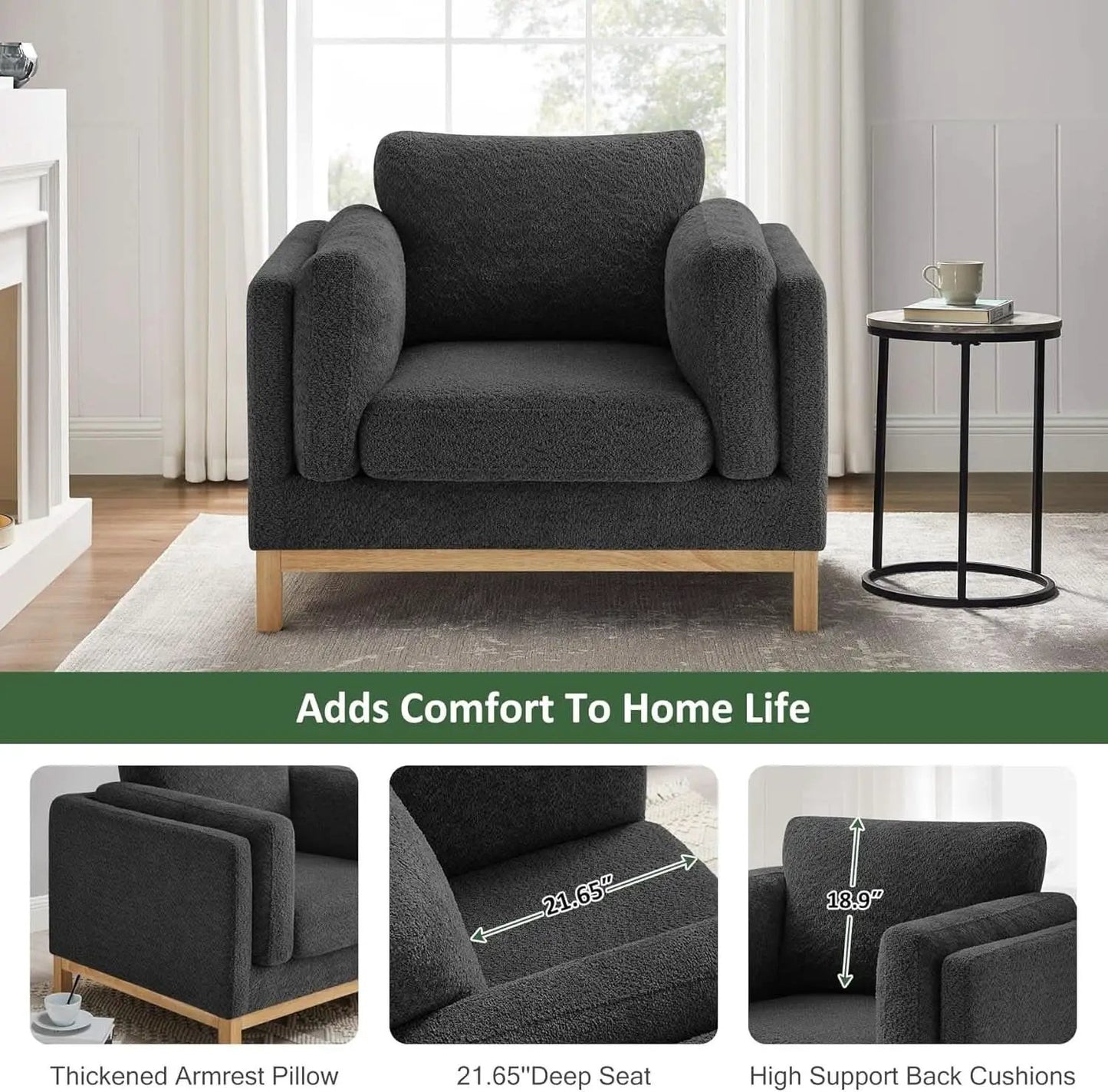 Oversized Accent Chair Dark Grey Upholstered Armchair from PriceLows™
