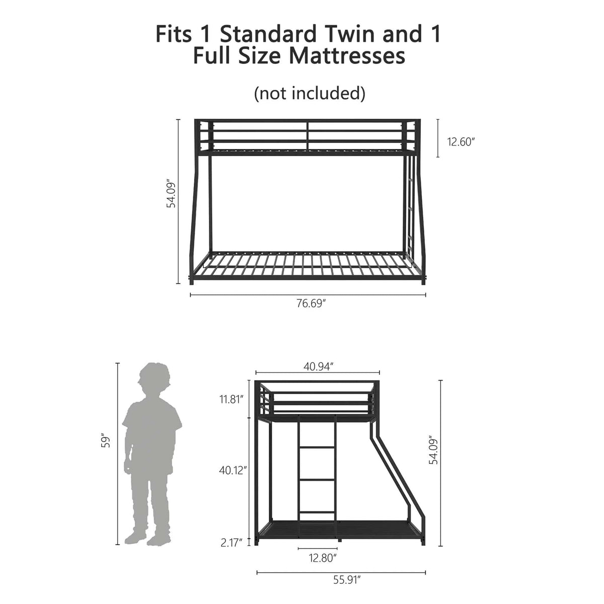 Adam Bunk Bed | 3 Pieces | Metal | Bedroom