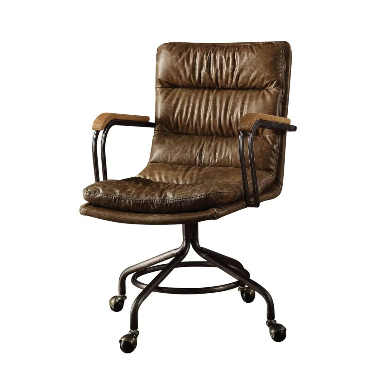 Harith Vintage Top Grain Leather Office Chair | 26 x 22 x 36 in | Leather & Metal | Brown