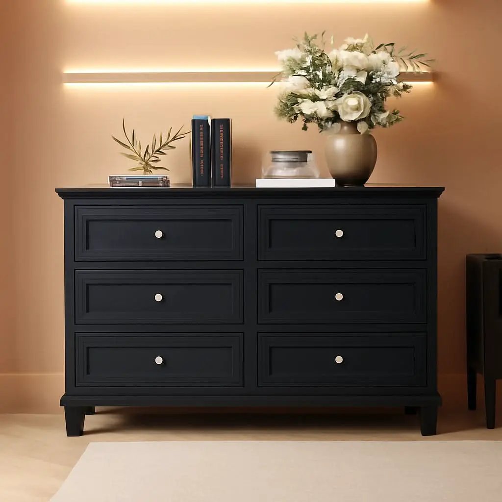 Black Antiqued Traditional Six Drawer Dresser Chest from PriceLows™