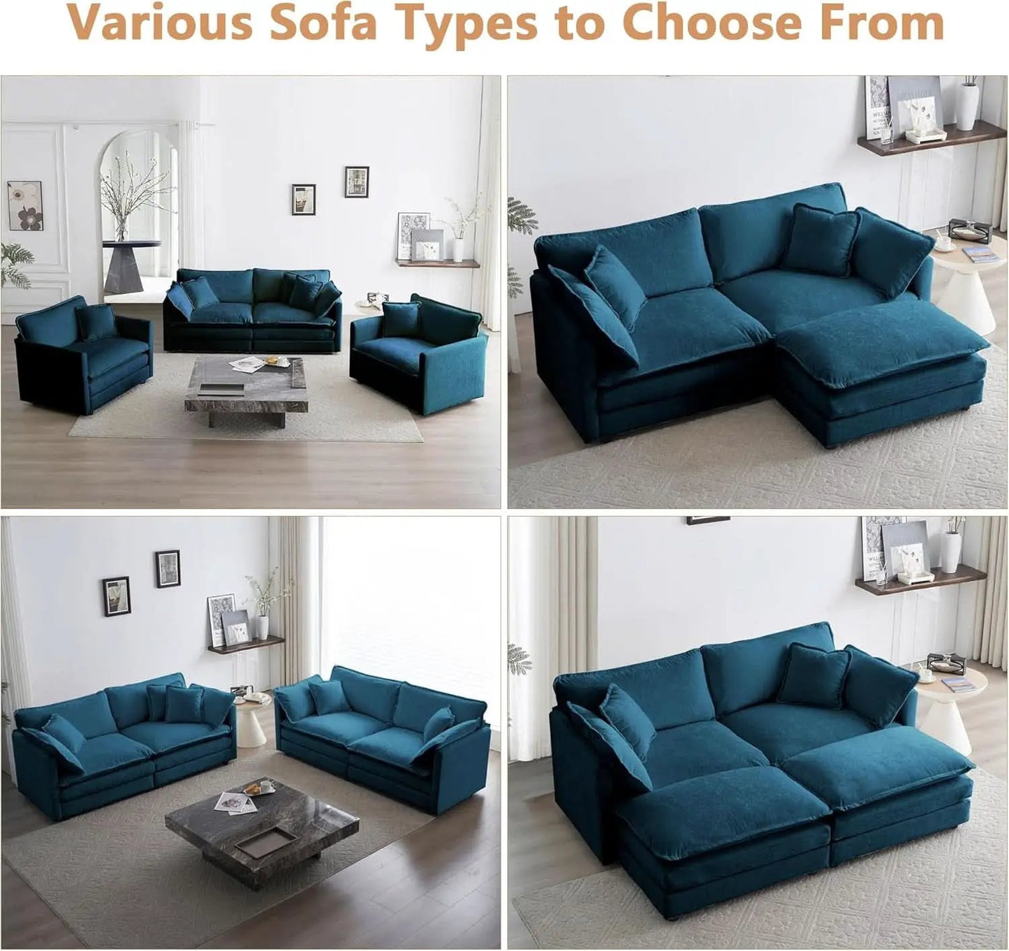 Blue Chenille Upholstered 2 Piece Loveseat And Armchair Set from PriceLows™