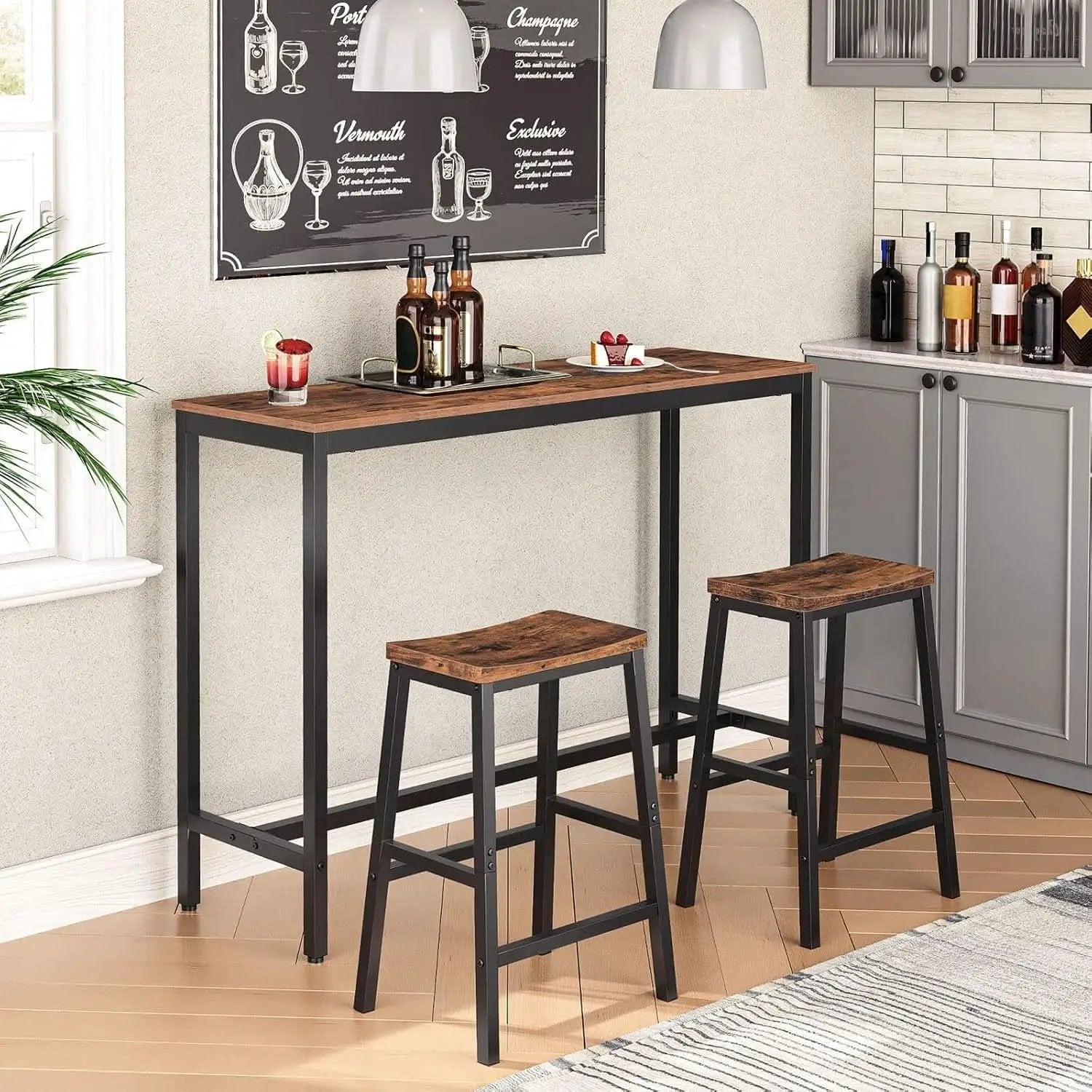 Bar Stools Set Of 2 23.6in Rustic Brown Kitchen Counter from PriceLows™
