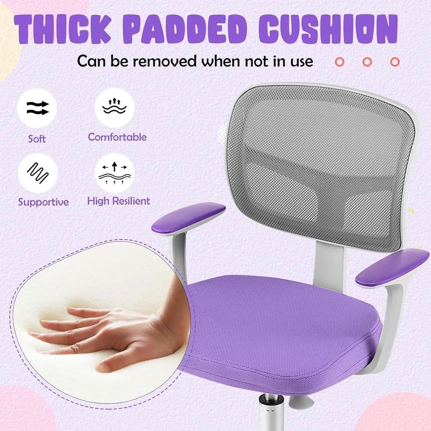 Kids Desk Chair Height Adjustable 16 To 21 Inches Violet from PriceLows™