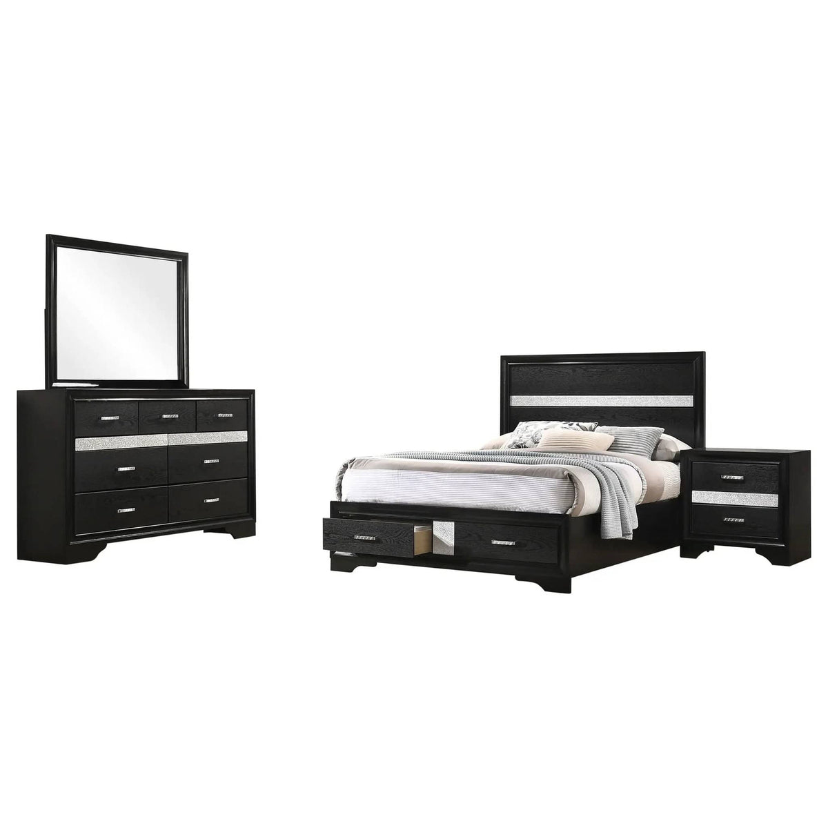 Miranda 4-piece Full Bedroom Set (Style 2) | 4-Piece Set | Bedroom Furniture | Black