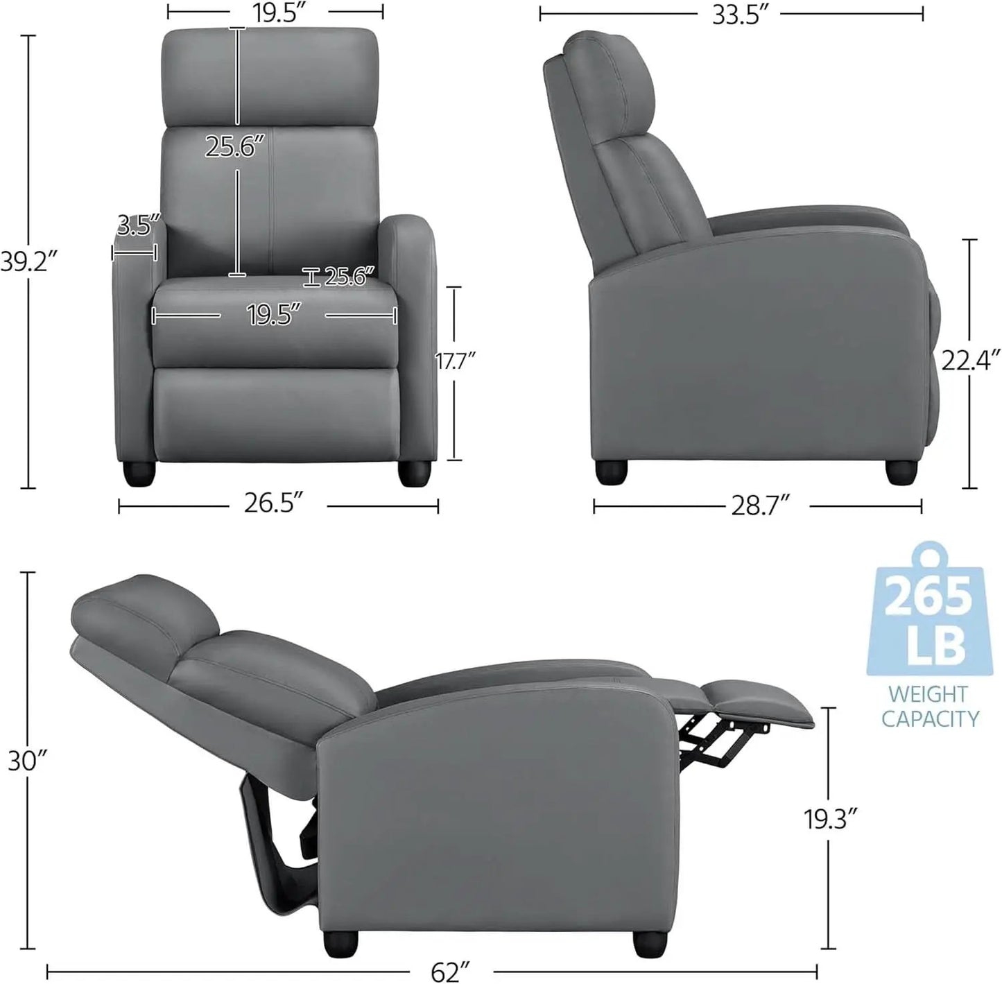 Gray PU Leather Recliner Chair With Lumbar Support from PriceLows™