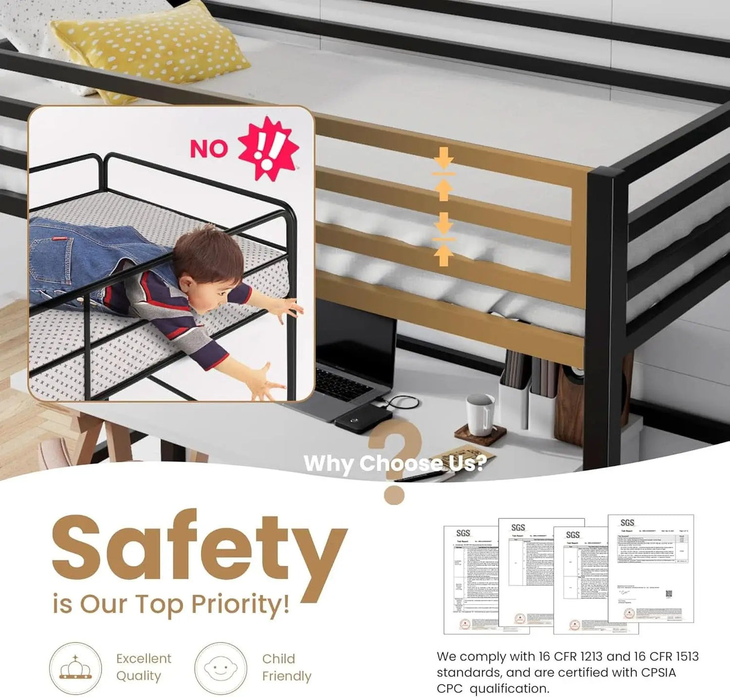 Loft Bed Twin Size Black With Ladder And Guardrail from PriceLows™