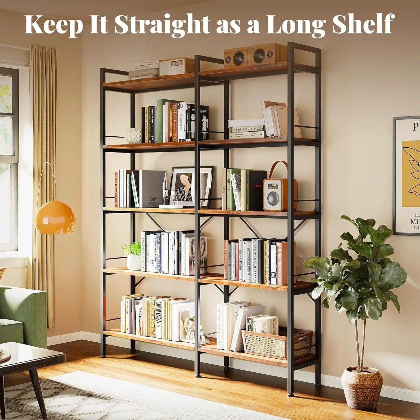 L Shaped Corner Bookshelf 49 Inch Rustic Brown Wood Metal Frame from PriceLows™