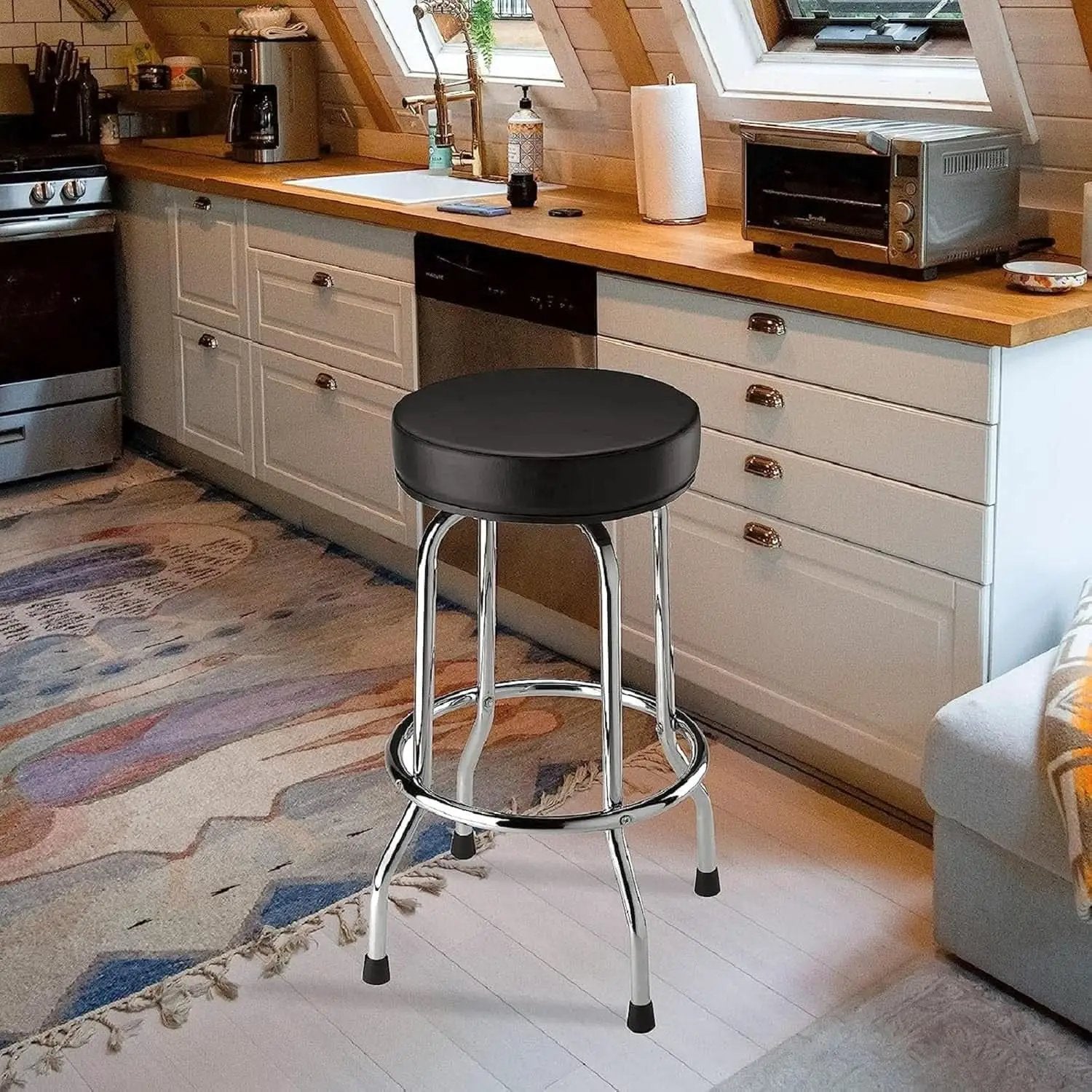 Swivel Bar Stool Padded Black For Garage And Home Use from PriceLows™