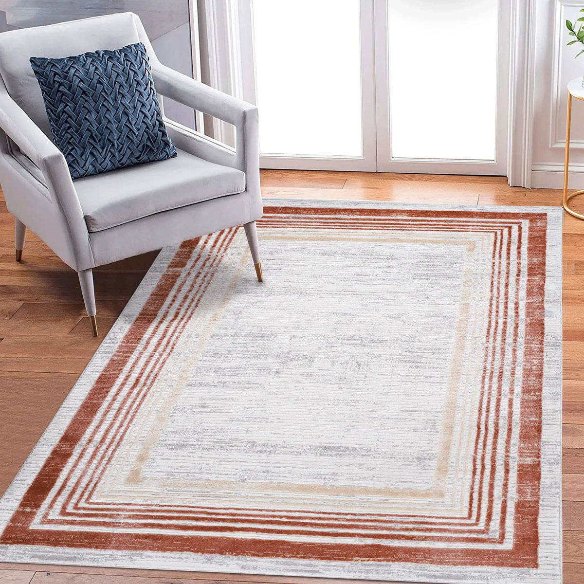 Marfi 8' X 10' Bordered Area Rug | 120 x 93 x 0.35 in | Polyester & Cotton | Brown / Ivory