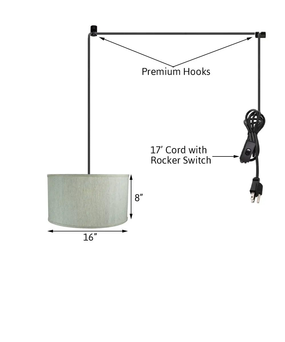 Plug In Pendant Light | 1 Light | 16 Inch Oatmeal Shade | 17 Foot Black Cord