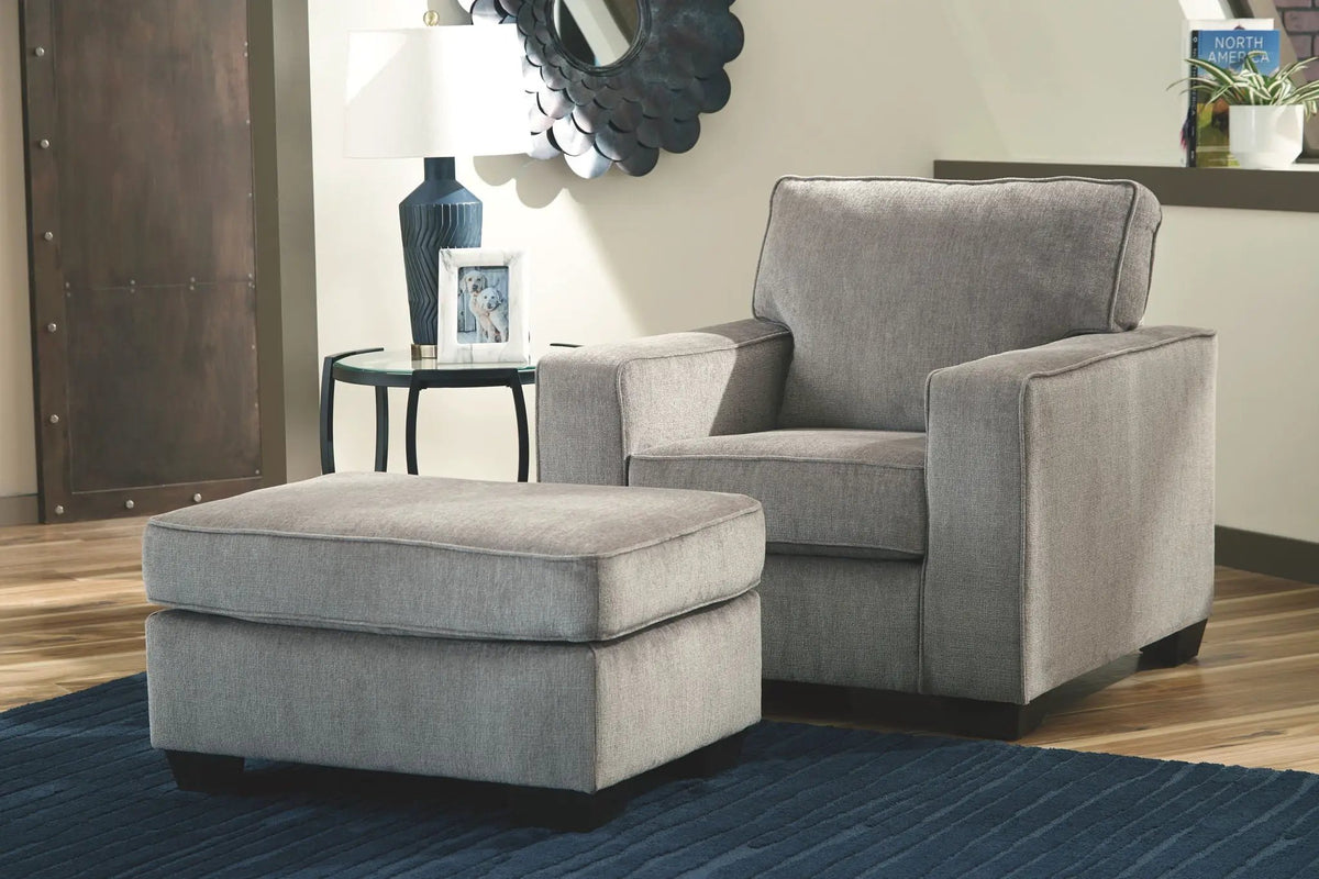 Altari Living Room Set | Stationary Chair And Ottoman | Richly Neutral Alloy | Striking Style