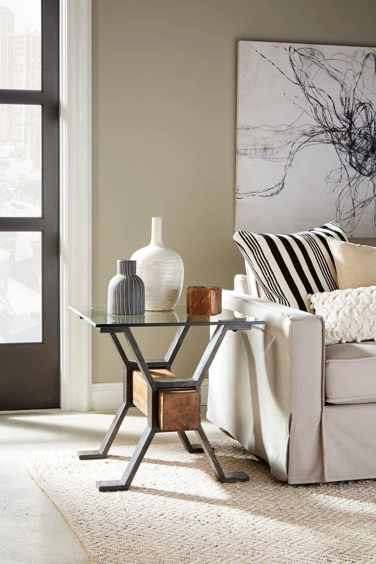Sawyer Rectangular Table | 2 Pieces | Glass & Iron | Living Room